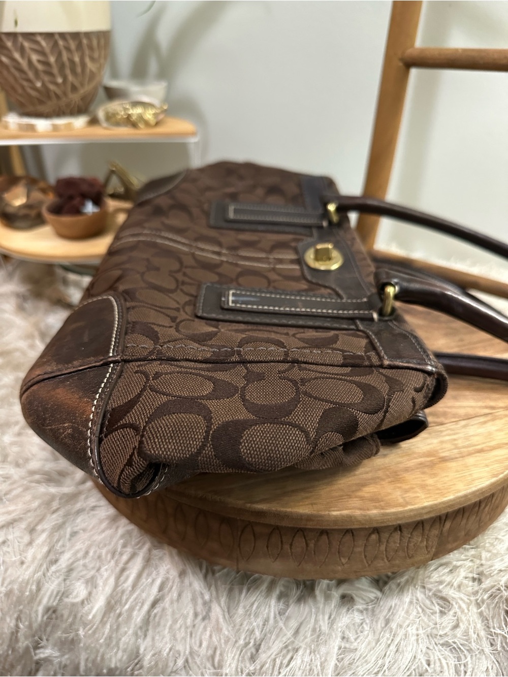 Coach Purse 11063 Brown Hampton Signature
Shoulder Tote Turnlock As Is Damaged - Picture 7 of 17